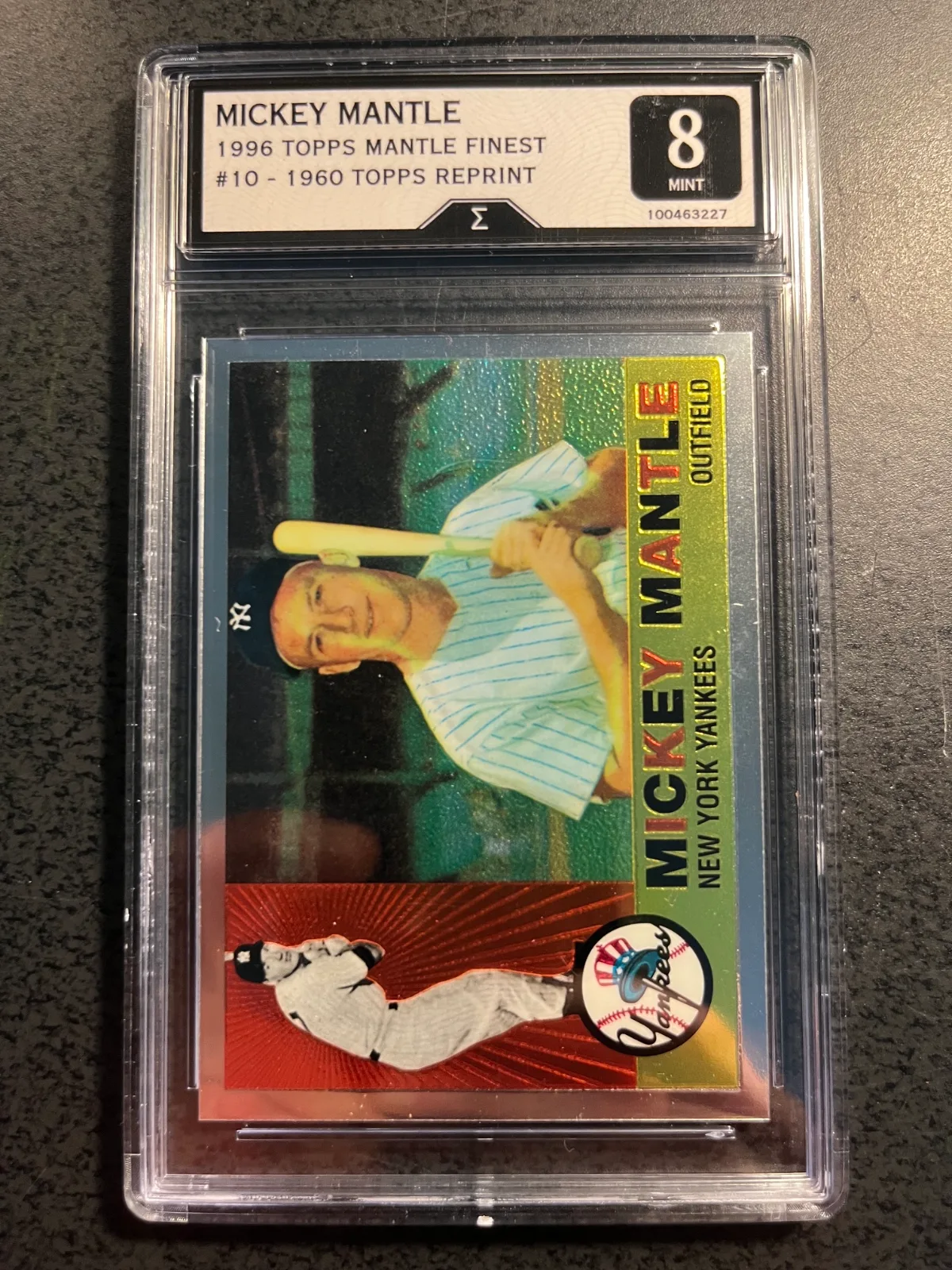 MICKEY MANTLE 1996 TOPPS FINEST REFRACTOR REPRINT-GRADED 8