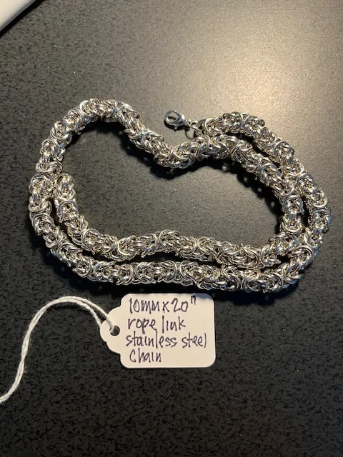 NEW UNISEX 10MM X 20" ROPE LINK STAINLEE STEEL CHAIN