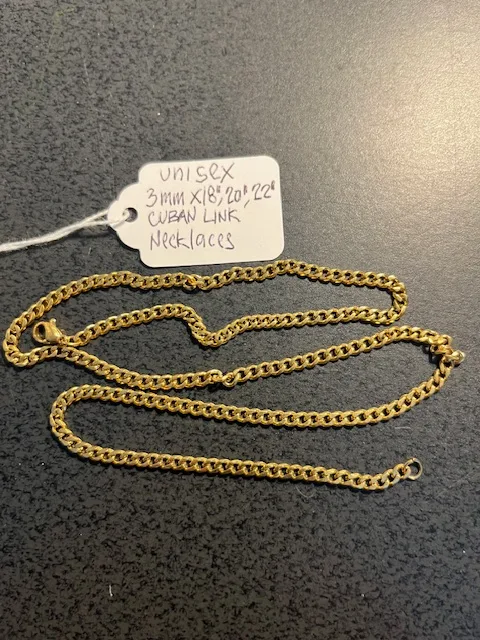 NEW UNISEX 3MM X 16", 18", 20" & 22" LENGTHS CUBAN LINK, DIAMOND CUT CHAINS
