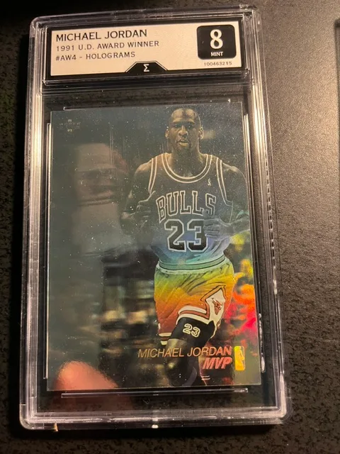 MICHAEL JORDAN 1991 U.D. AWARD WINNER HOLOGRAM #AW4--GRADED 8