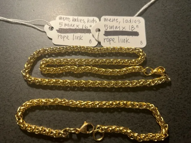 NEW UNISEX 5MM X 16" OR 18" ROPE LINK GOLD FILLED CHAIN