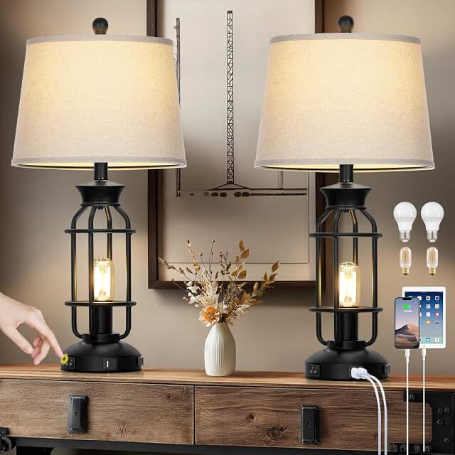 28 inch farmhouse table lamps for living room set of 2