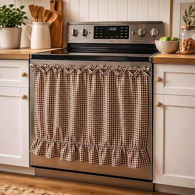 Oat handmade oven skirt for farmhouse kitchen decor