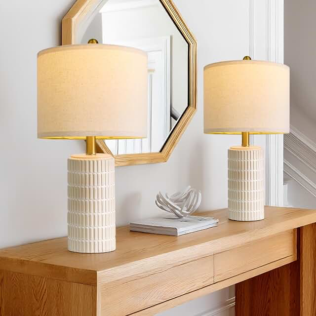 20.75 INCH SMALL MODERN CERAMIC TABLE LAMPS SET OF 2 FOR BEDROOM