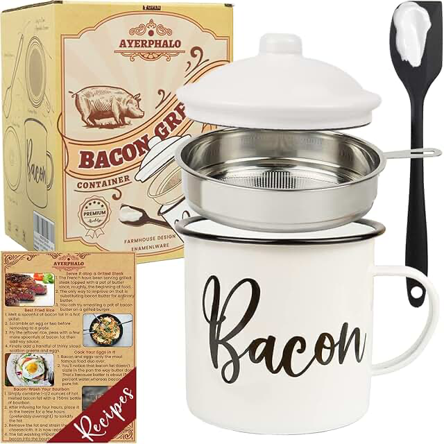 Bacon grease container with strainer