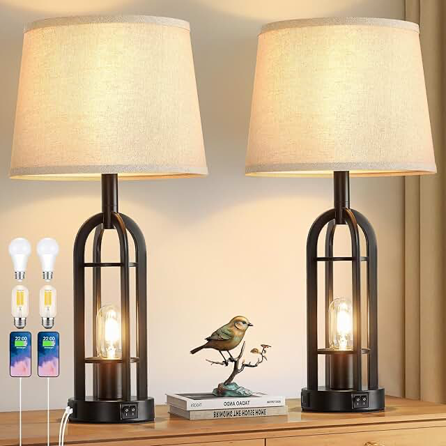 24 inch farmhouse table lamps for living room bedroom set of 2