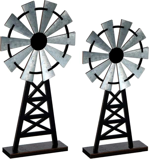 Set of 2 wood farmhouse windmill decor