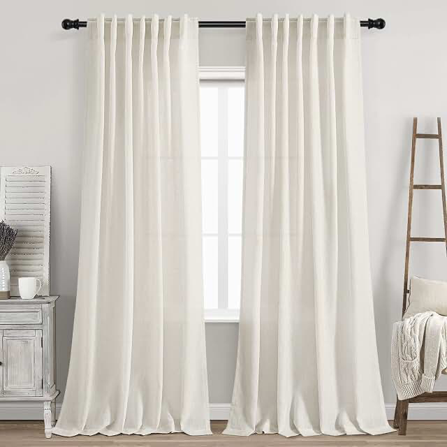 Linen curtains 84 inch 7 foot for living room back tab ivory  52x84 2 panels