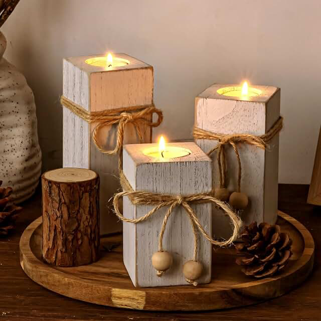 White farmhouse candle  holder with flameless led candles