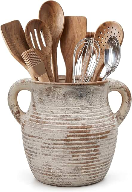 Rustic utensil holder for kitchen counter